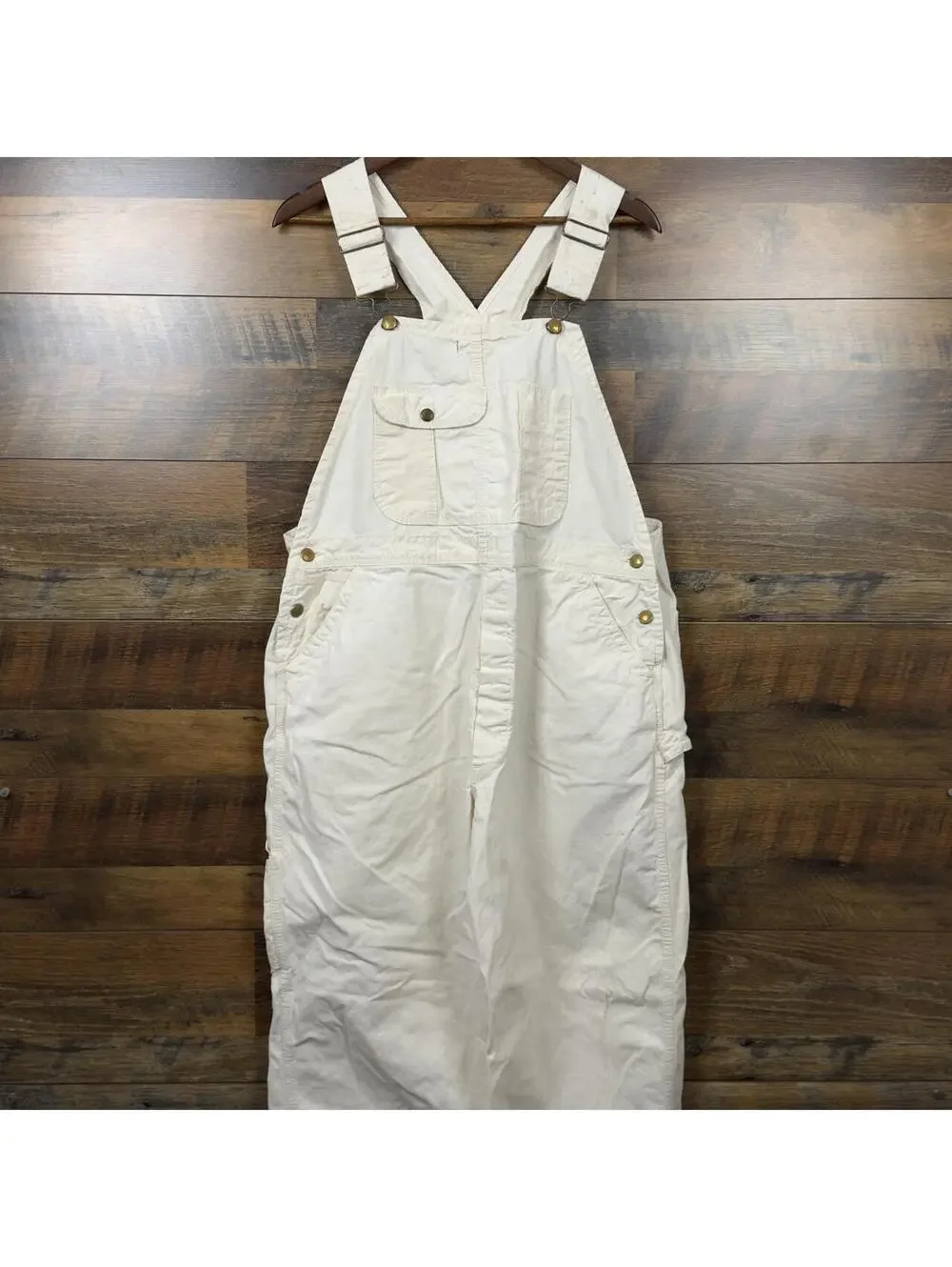 Vintage Sanforized White Workwear Bib Overalls Carpenter Painter 27.5 Inseam